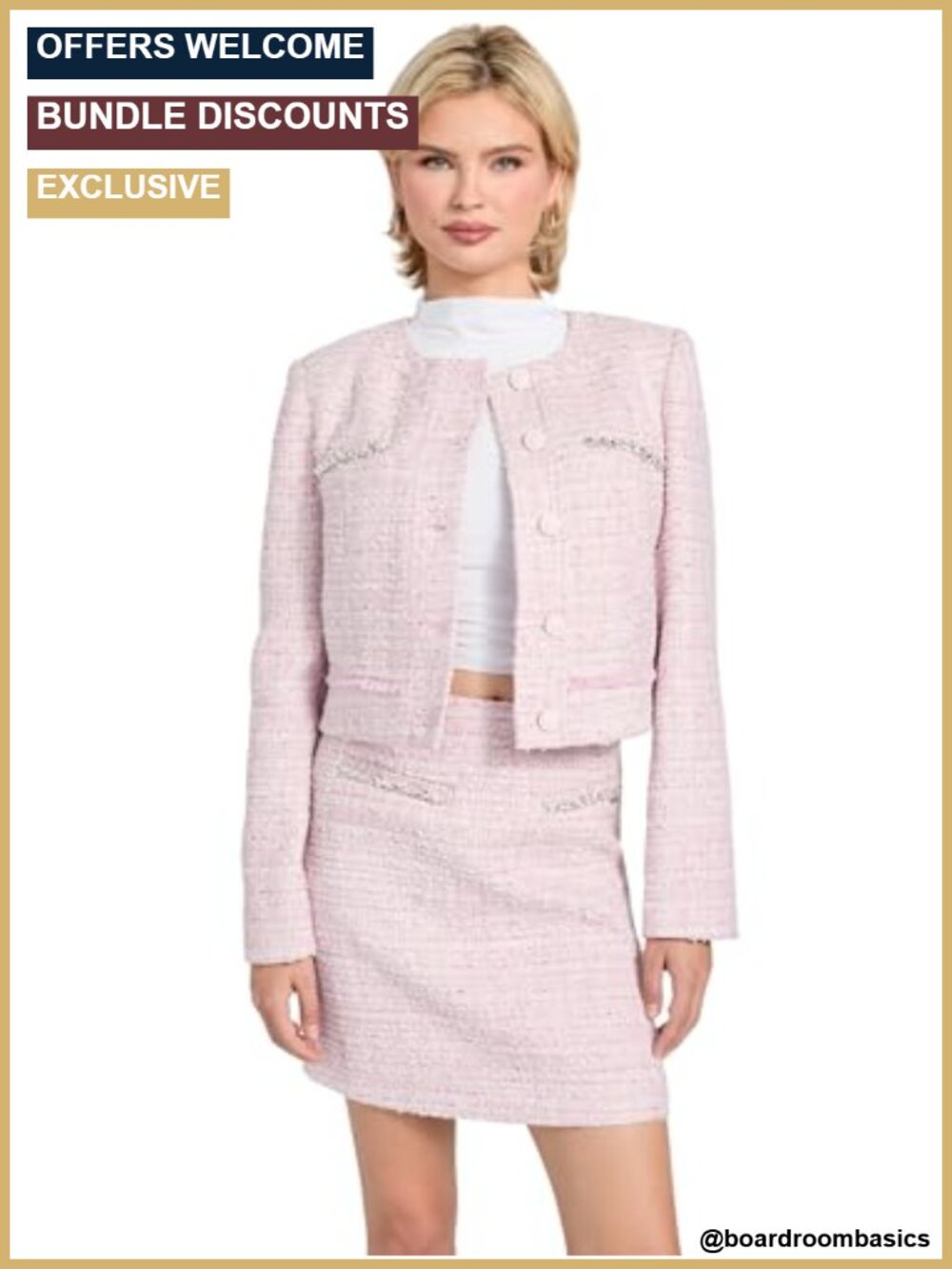 Cropped Tweed Jacket Women Long Sleeve Round Neck Button Front Floral